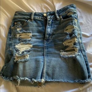 Distressed denim skirt